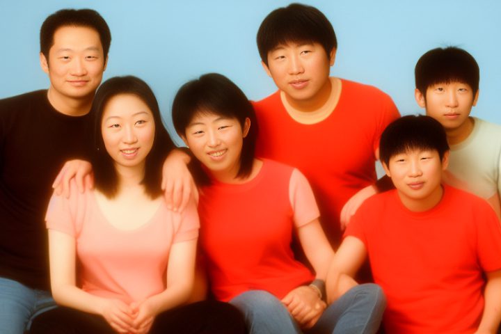 スタジオで撮影した日本の家族の記念写真