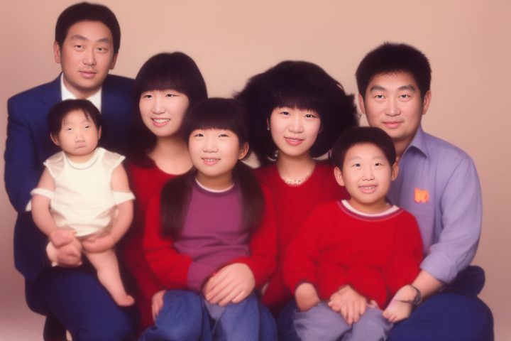 スタジオで撮影した日本の家族の記念写真